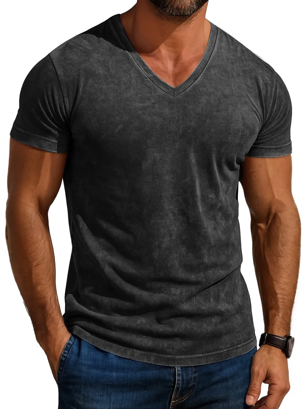 Men's Daily Retro V-neck Casual Simple Short-sleeved T-shirt