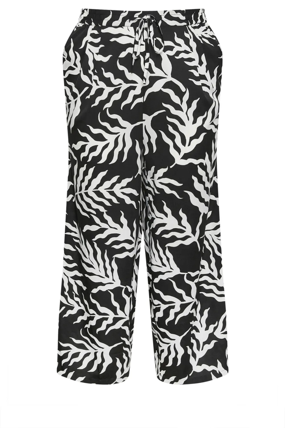 YOURS Curve Blue Abstract Print Drawstring Wide Leg Trousers
