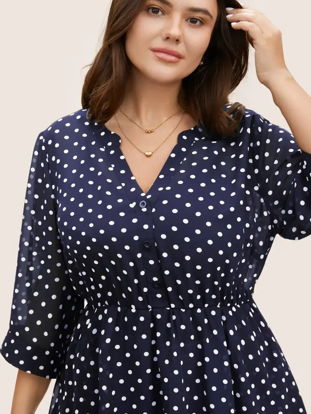 Chiffon Polka Dot Button Detail Blouse