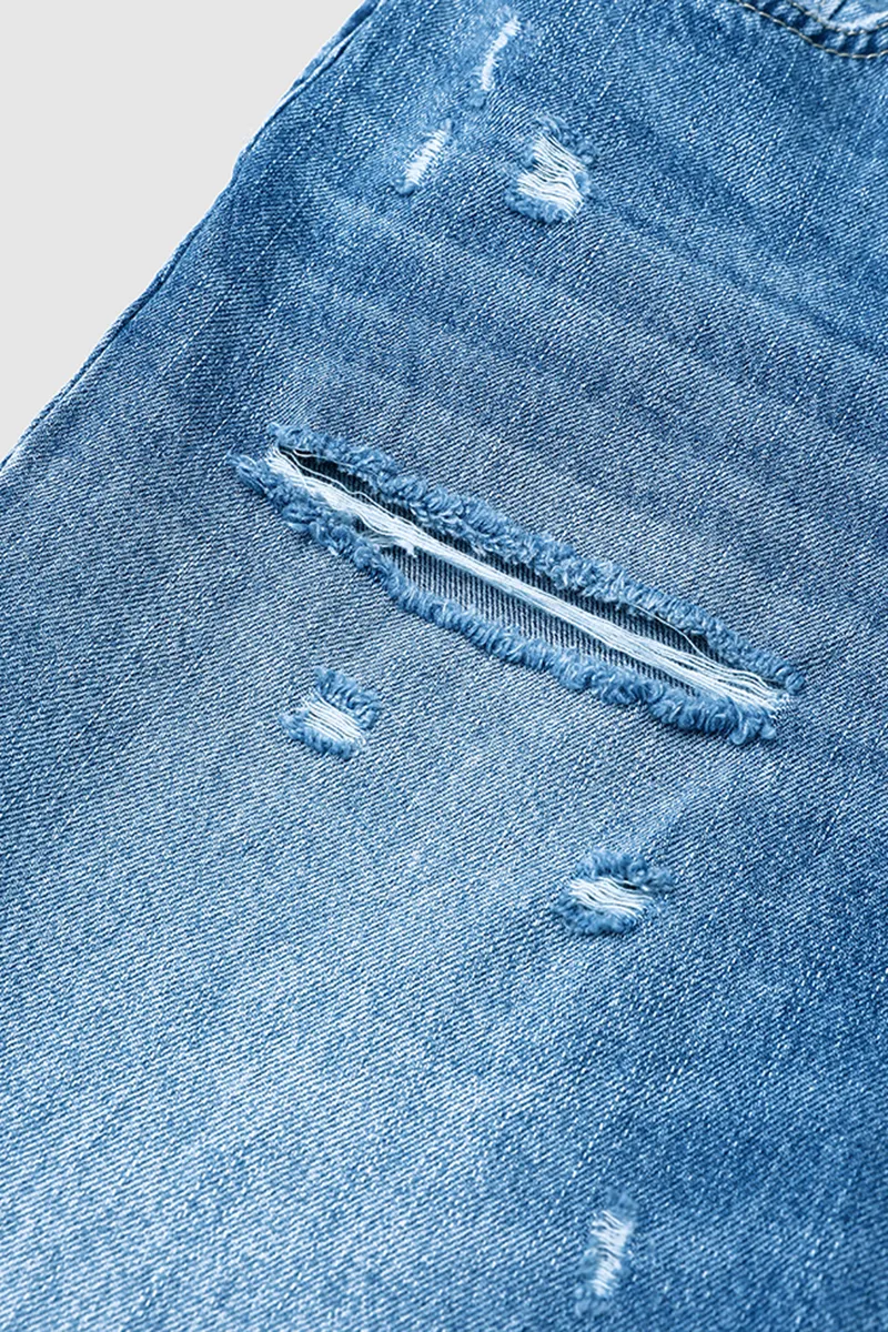 Ripped Raw Hem Zip Fly Jeans