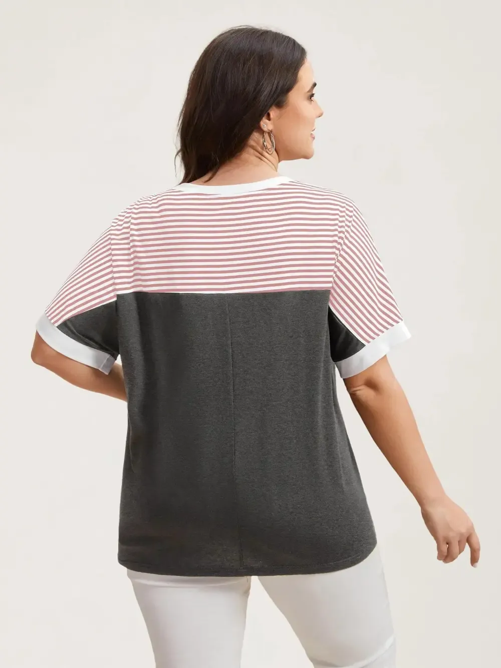 Solid and Striped Contrast Hem T-Shirt