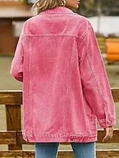 Women's Denim Jacket Outdoor Street Daily Wear Fall Winter Regular Coat Regular Fit Thermal Warm Breathable Stylish Casual Jacket Long Sleeve Solid Color with Pockets Light Blue Black Pink