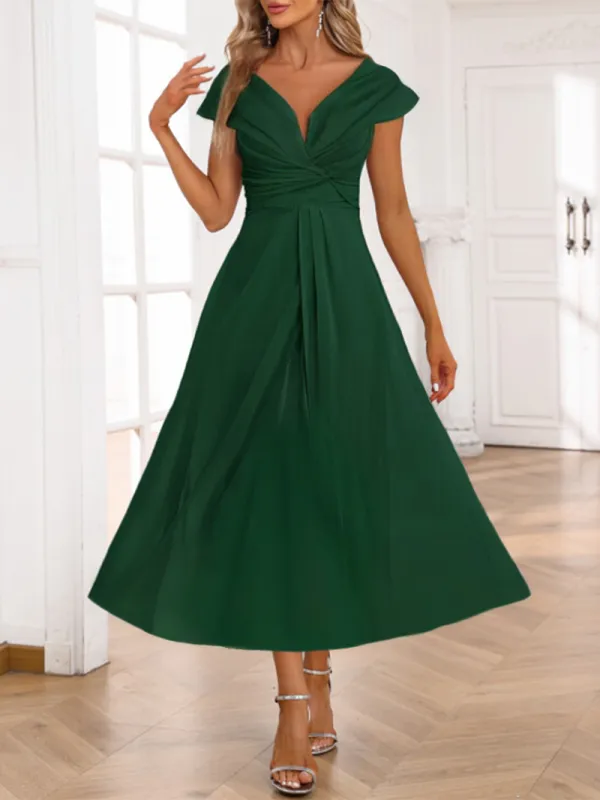 Women's V-neck Short Sleeve Dress Green Blue