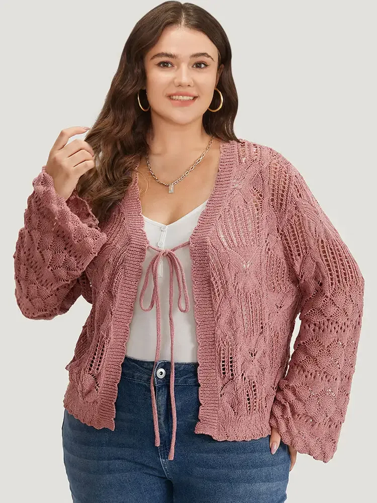 Hollow Out Bell Sleeve Tie Front Cardigan
