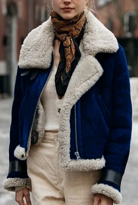 Women's Lambs Wool and Fur Aviator Jacket