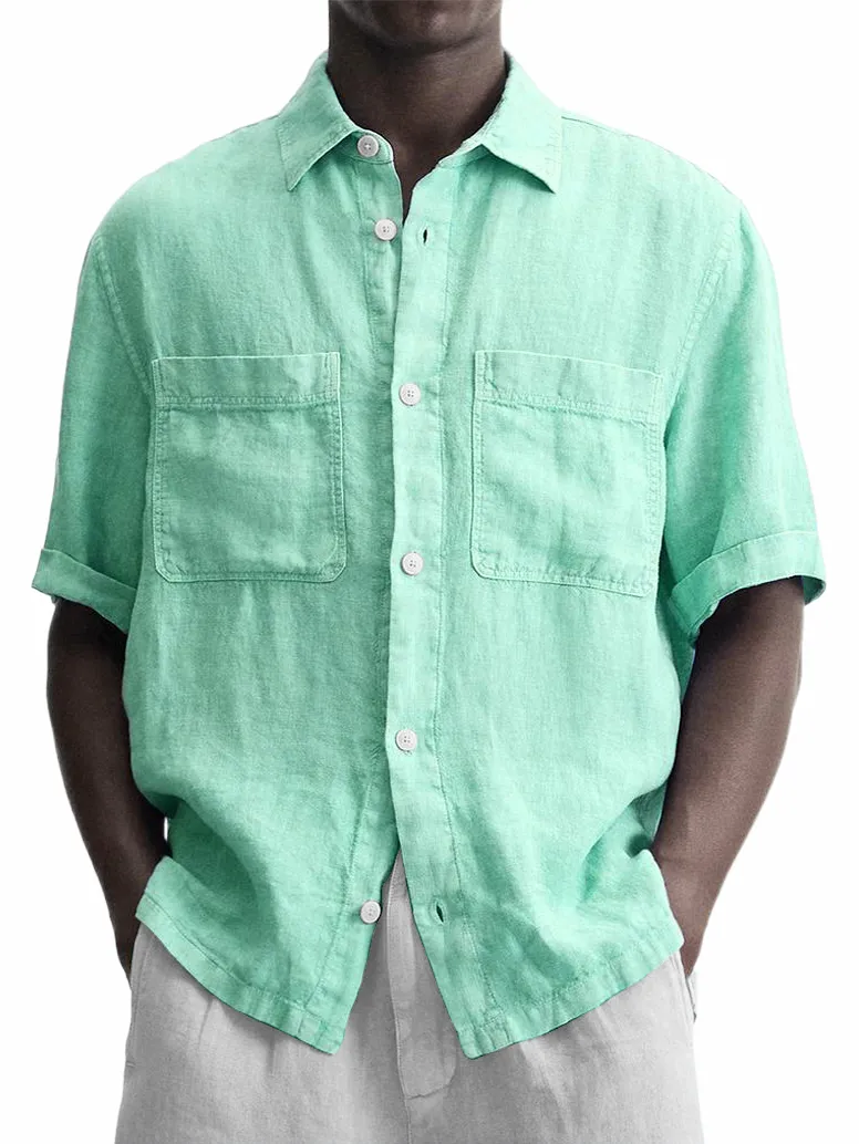 Men's Cotton And Linen Double Pocket Classic Casual Versatile Short-sleeved Shirt