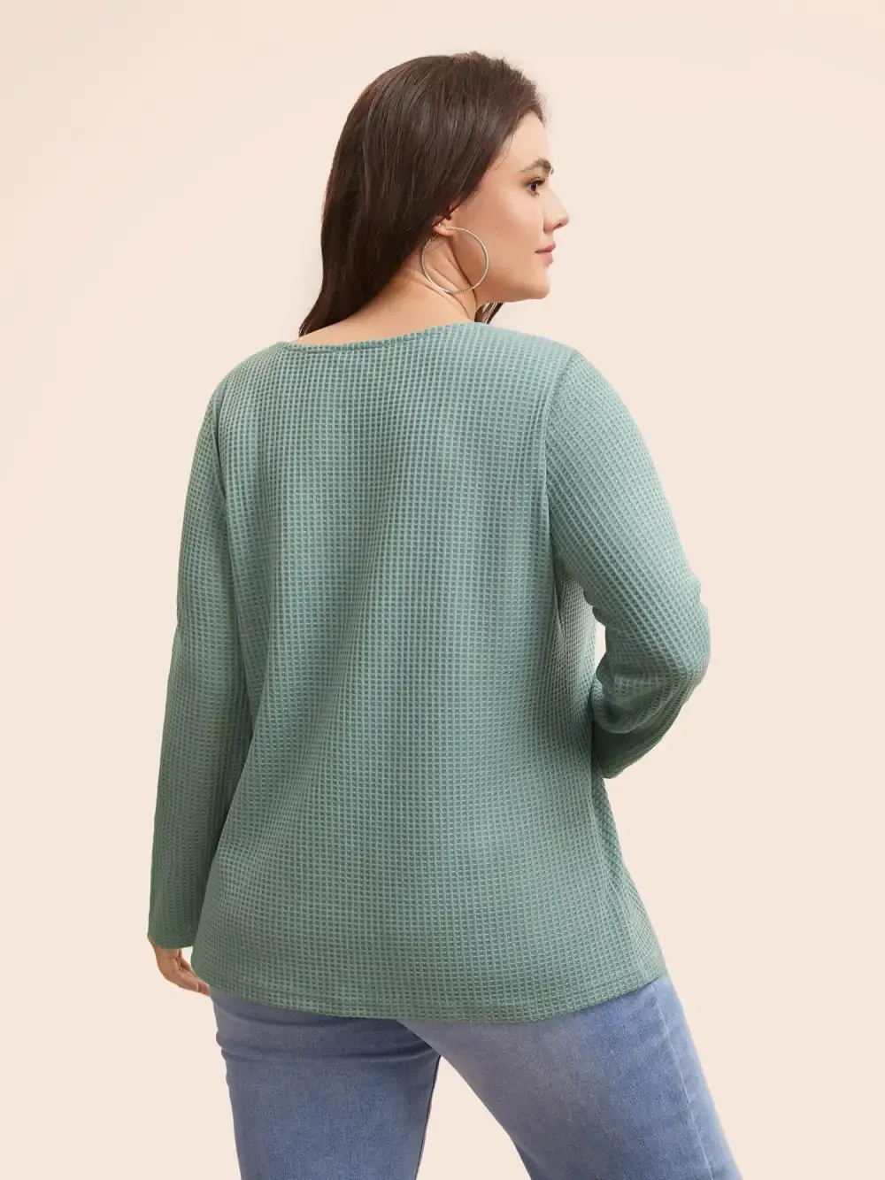 Solid Waffle Knit Round Neck T-Shirt