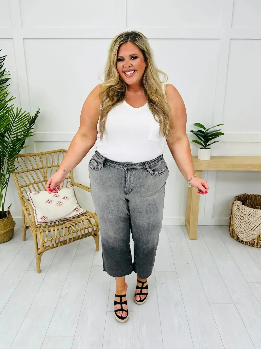 Judy Blue Pocketful of Charm Cropped Wide Leg Jeans