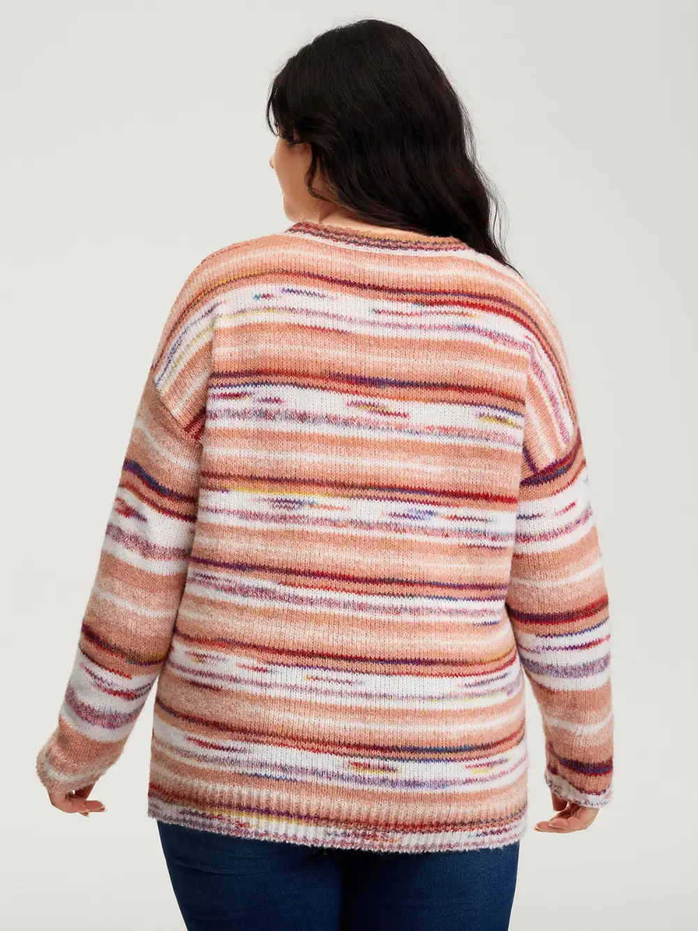 Color Gradient Stripe Crew Neck Pullover