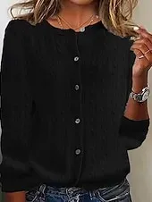 Women's Sweater Cardigan Fashion Streetwear Daily Solid Color Ribbed Open Front Knitted Long Sleeve Regular Tops Knit Holiday Going out Weekend Black Wine Fall Winter