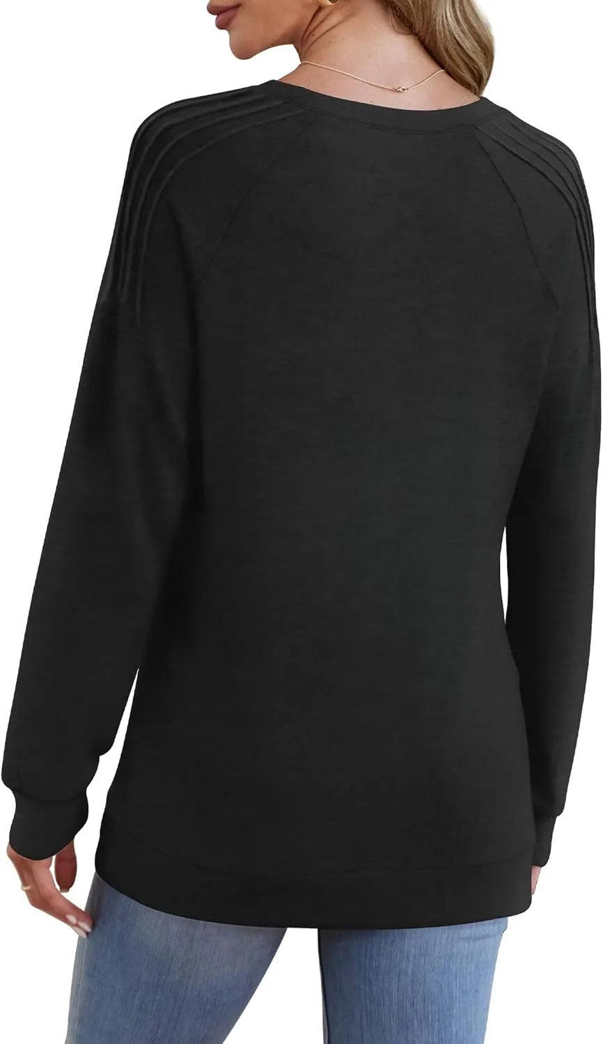 Sweatshirt for Women Crewneck Pleated Long Sleeve Shirts Tunic Tops Fashion 2024