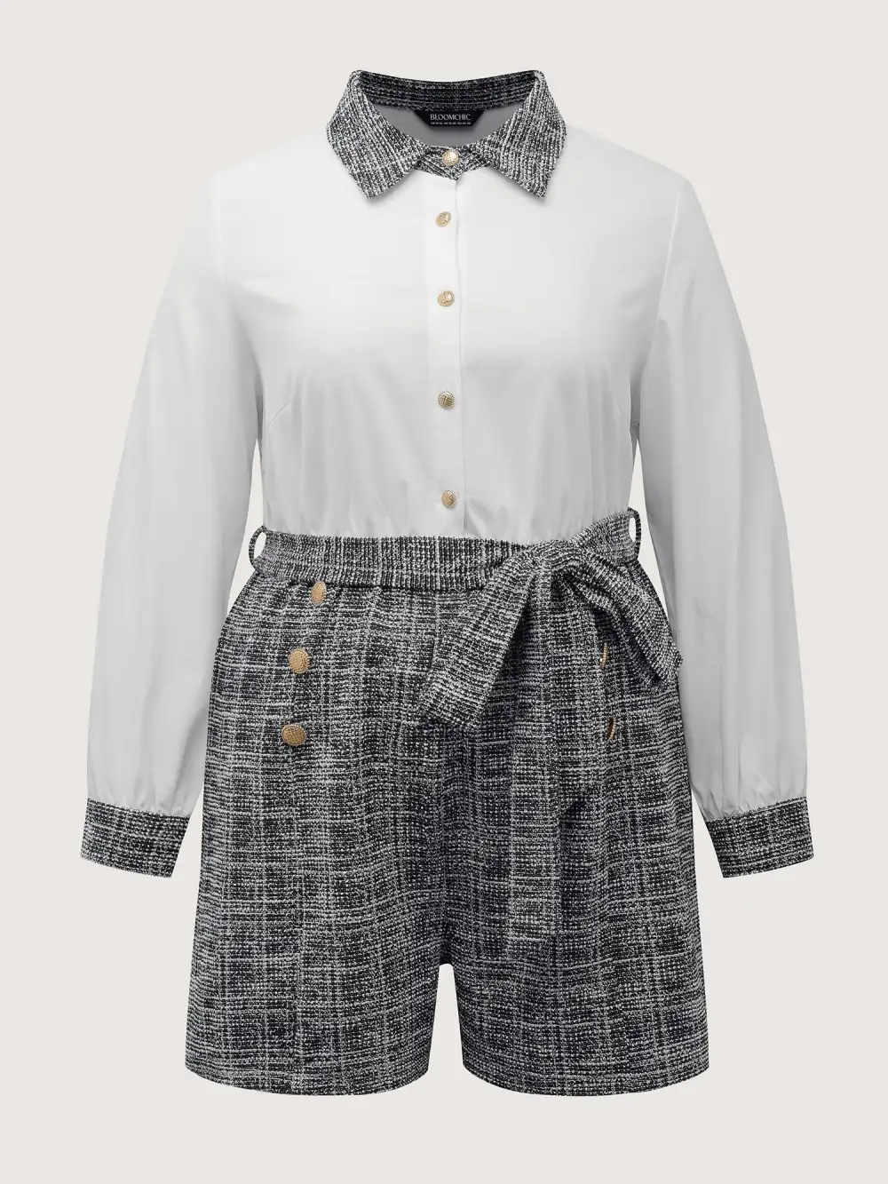 Stretchy Tweed Patch Pocket Romper