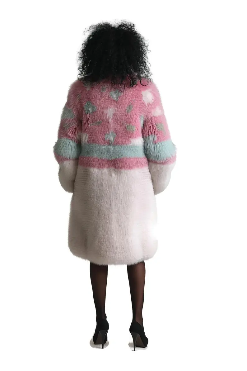 Multicolored Fur Knee Length Jacket