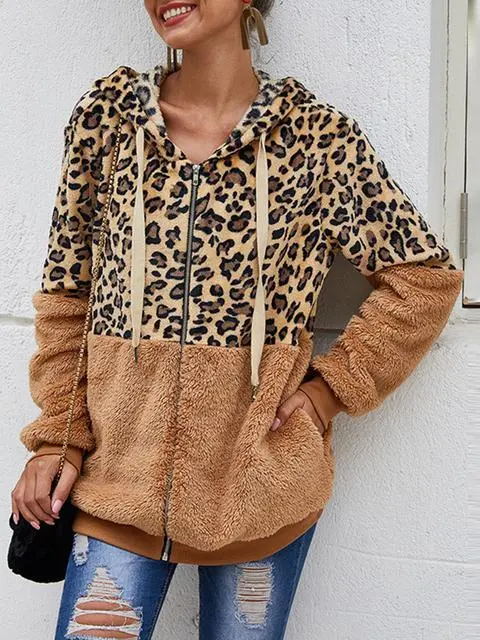 Leopard Print Hooded Plush Coat