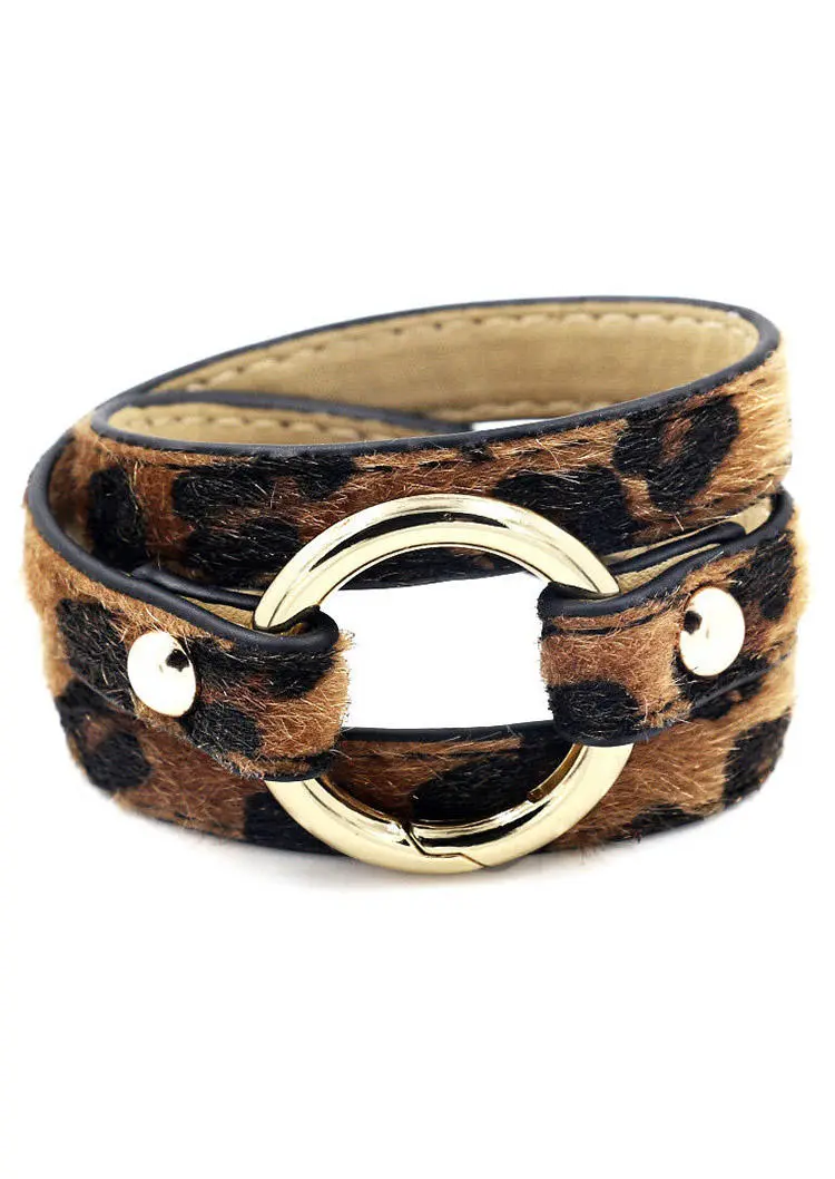 Leopard Printed Adjustable Wide Leather Bracelet