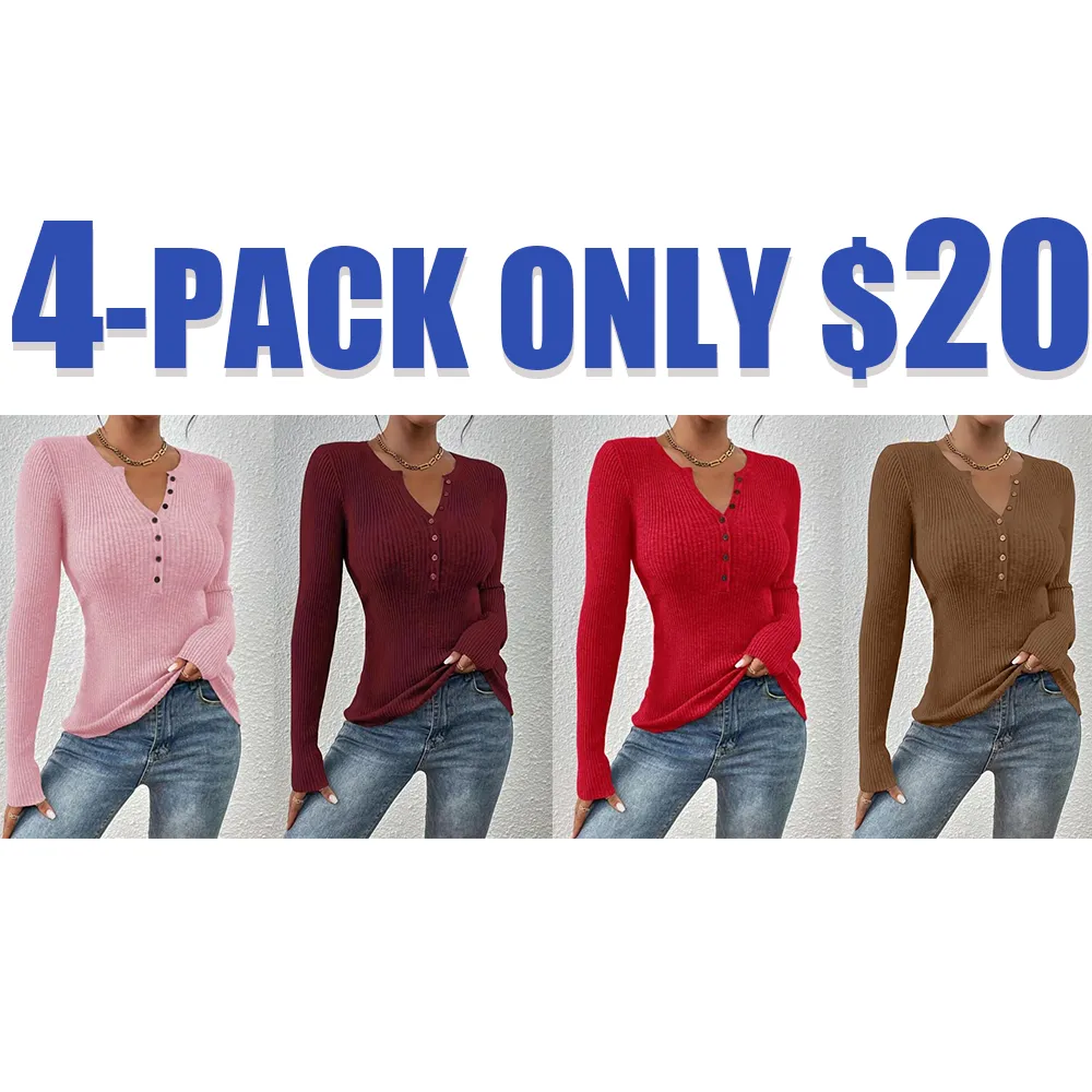 Slim Fit Ribbed Sweater – Women’s Button Front Long Sleeve Knit Top