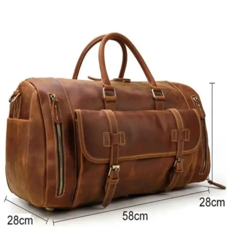 Retro Crazy Horse Leather Travel Bag with Separate Shoe Compartment