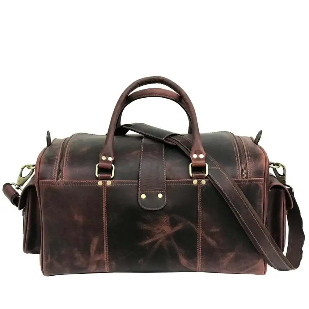 Dark Brown Leather Weekend Bag – Double Compartment Design