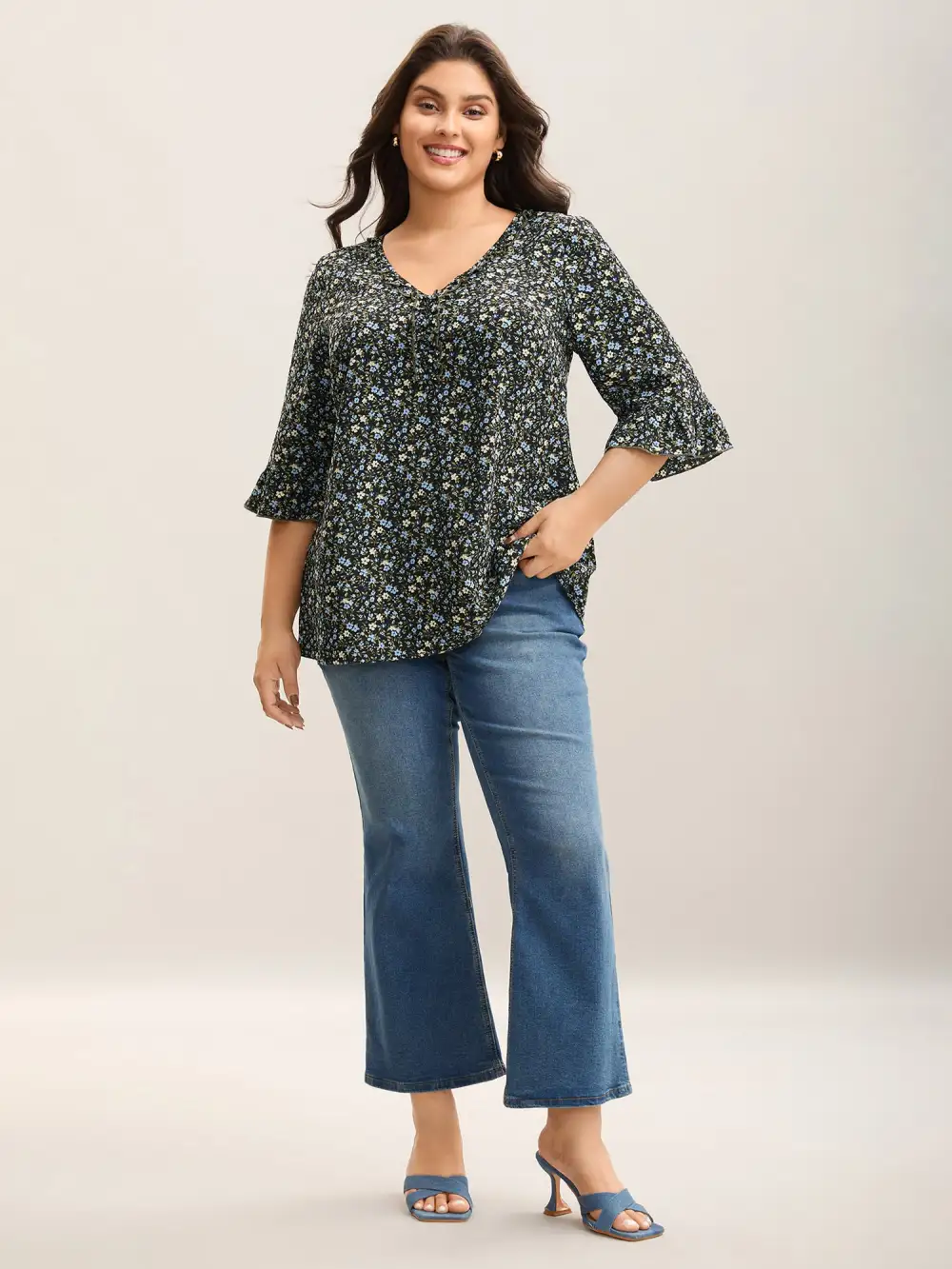 Ditsy Floral Print Frill Trim Blouse