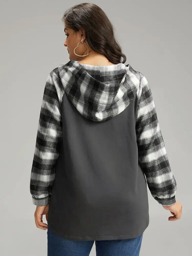 Plaid Print Hooded Patchwork Sweatshirt