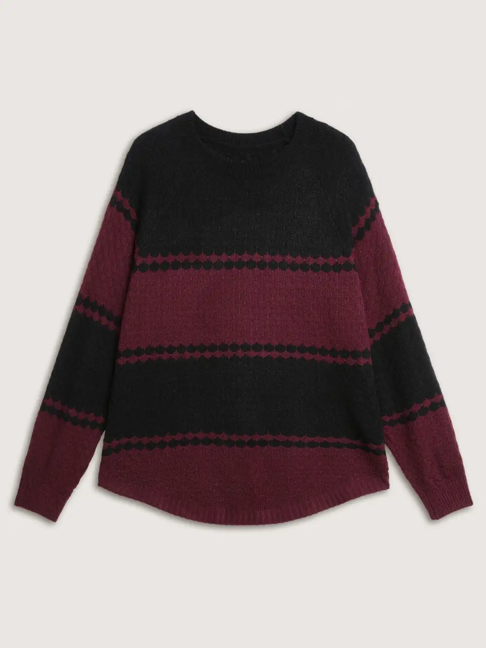 Colorblock Curvy Hem Textured Pullover