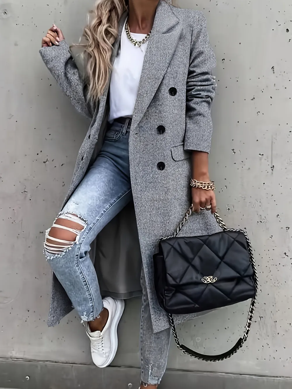 Double Breasted Simple Trench Coat, Casual Long Sleeve Outerwear, Women's Clothing