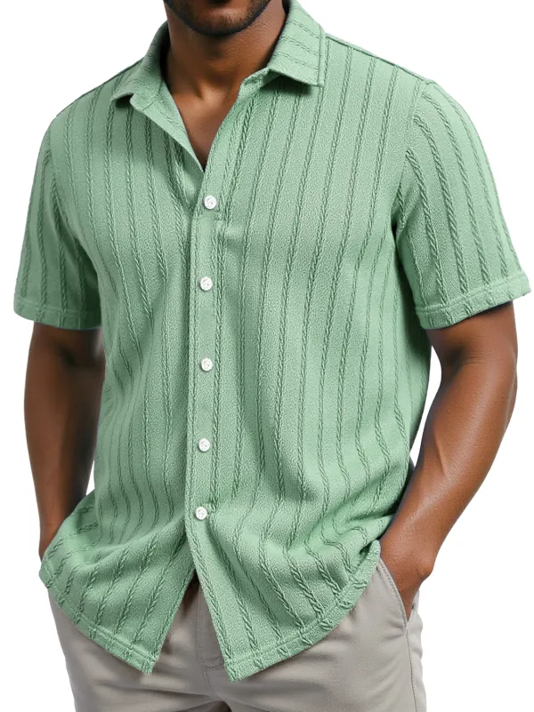 Men's Daily Casual Jacquard Texture Lapel Short-sleeved Shirt