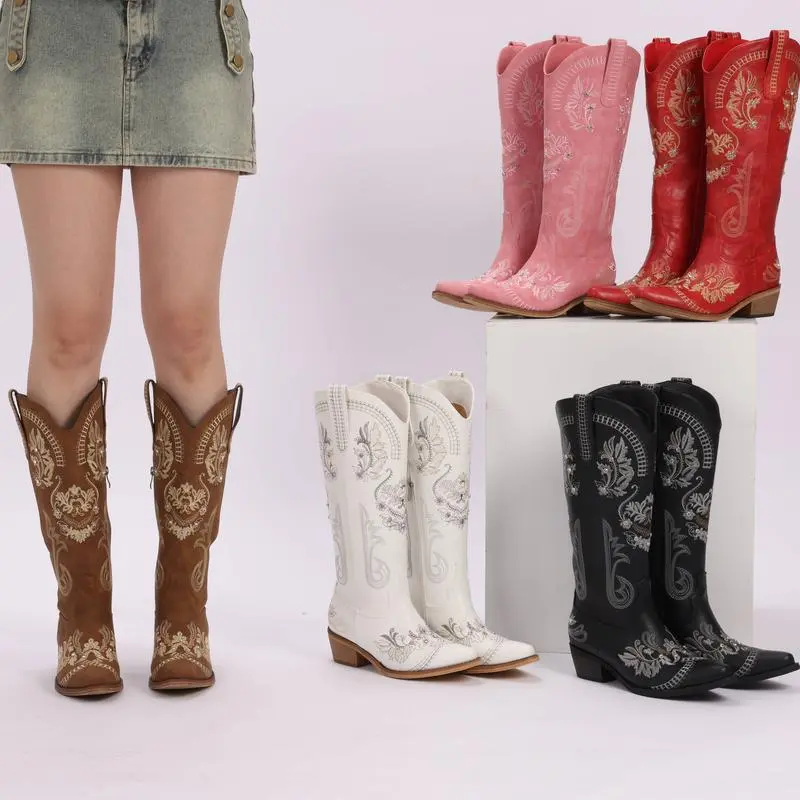 Sparkly Western Boots for Women – Pointed Toe, Zipper, Retro Style