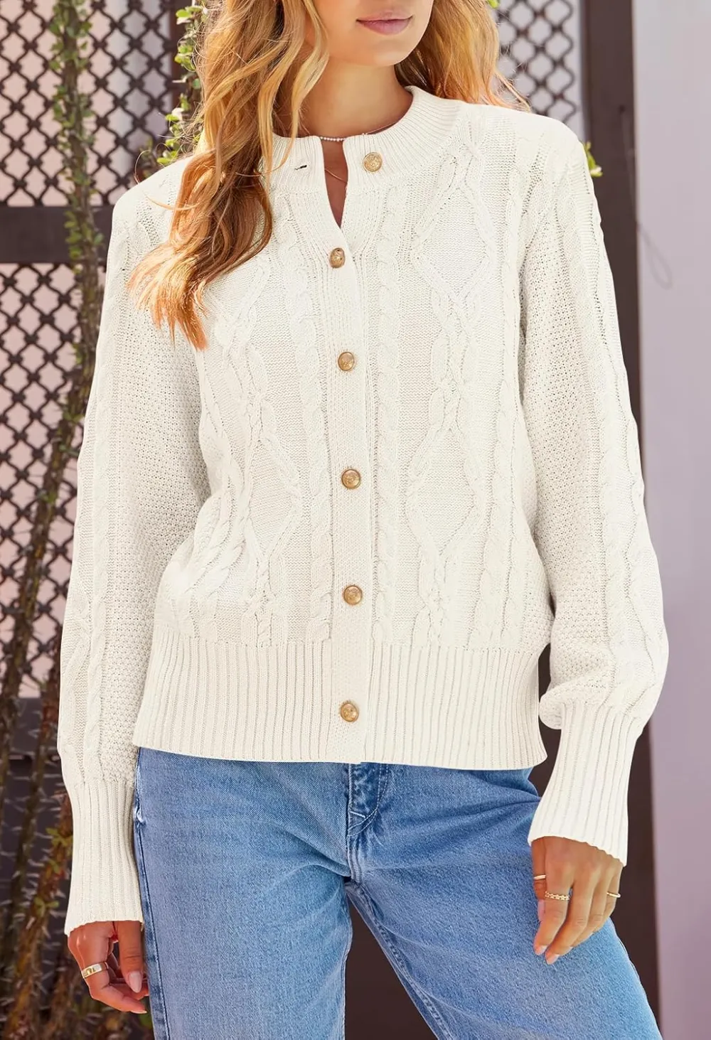 Women's 2024 Fall Long Sleeve Sweater Cardigan Cable Knit Open Front Button Outwear Coats