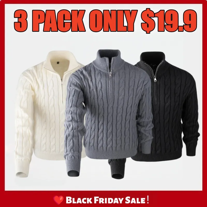 🔥5 PACK ＄29.9🔥Men's solid color Quarter Zipper  Sweater