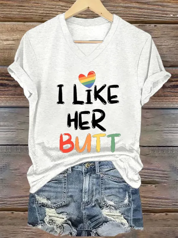 Women'S T-Shirt LGBT Lesbian Matching Couples Compliment I Like Her Butt T Shirt