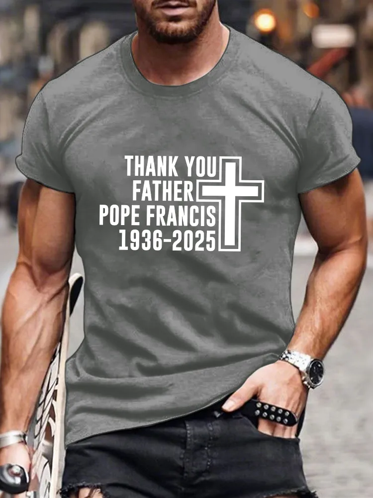 Men's Thank You Father 1936-2025 Print Short Sleeve Round Neck Cotton T-Shirt