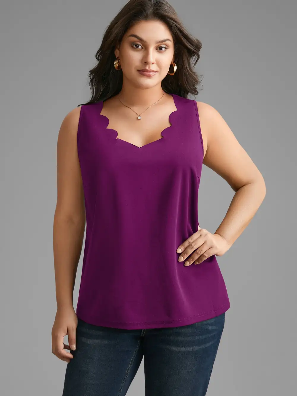 Solid V Neck Laser Cut Tank Top