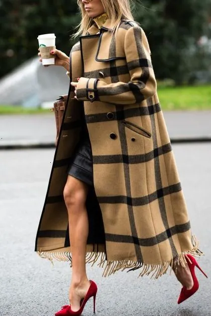 Womens Casual Fashion Long Plaid Jacket