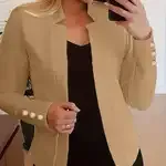Stylish Solid Open Front Long Sleeve Button Blazer - Chic Office Wear for Women, Classic Career Clothing with Modern Twist