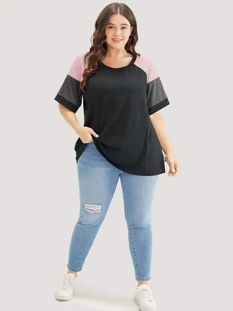 Colorblock Contrast Crew Neck Raglan Sleeve T-shirt