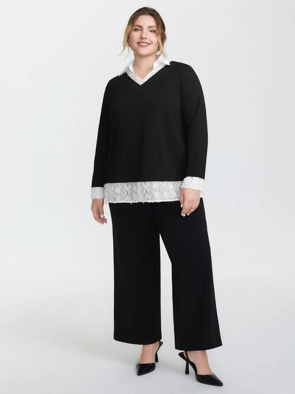 Stretchy Mixed Fabric Contrast Sweatshirt