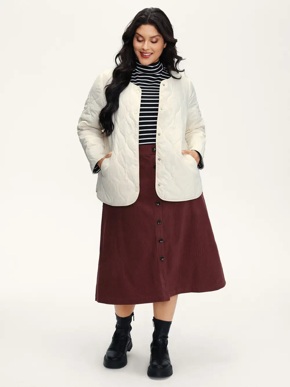 Quilted Cotton Button Round Neck Jacket