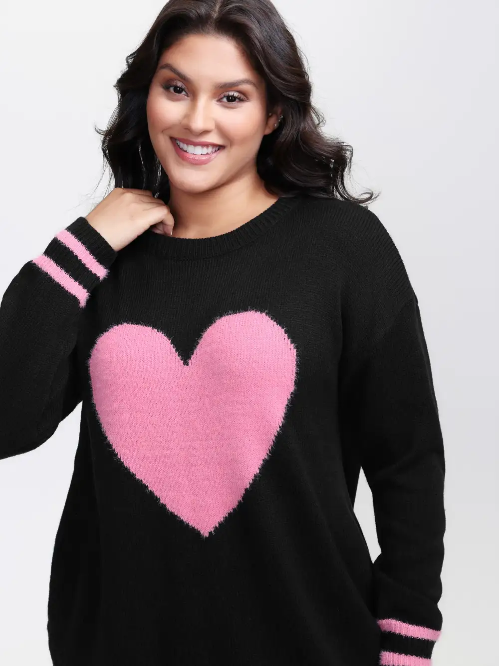 Heart Motif Textured Contrast Pullover