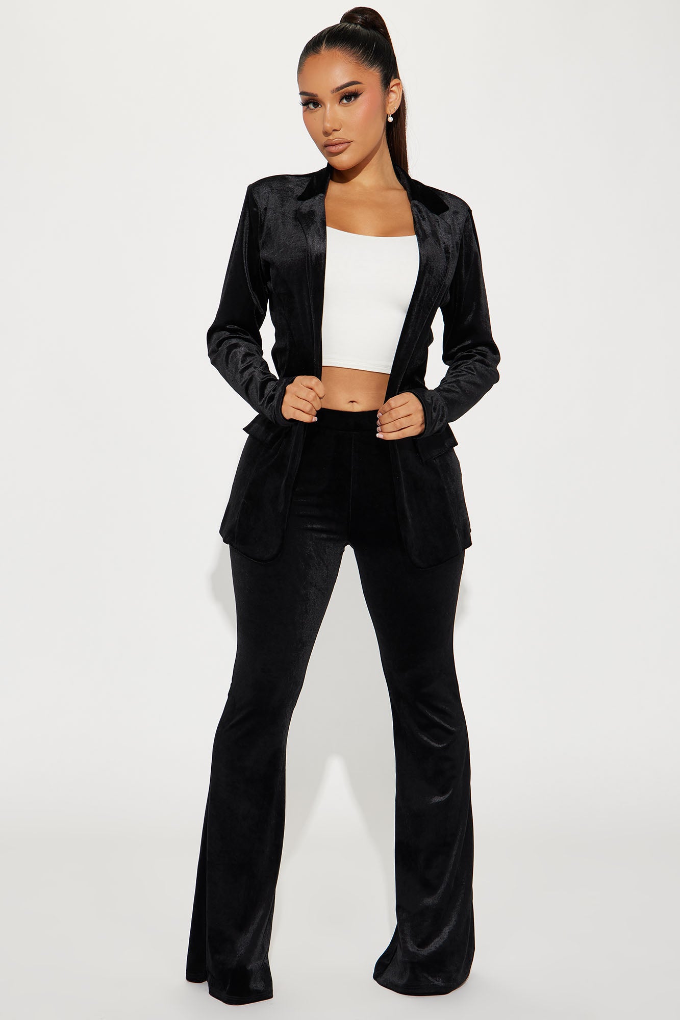 Starla Velvet Blazer Pant Set - Black