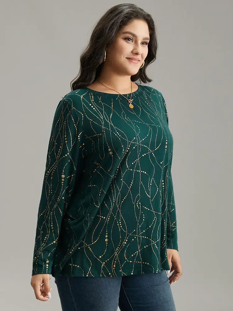 Polka Dot Contrast Round Neck T-Shirt