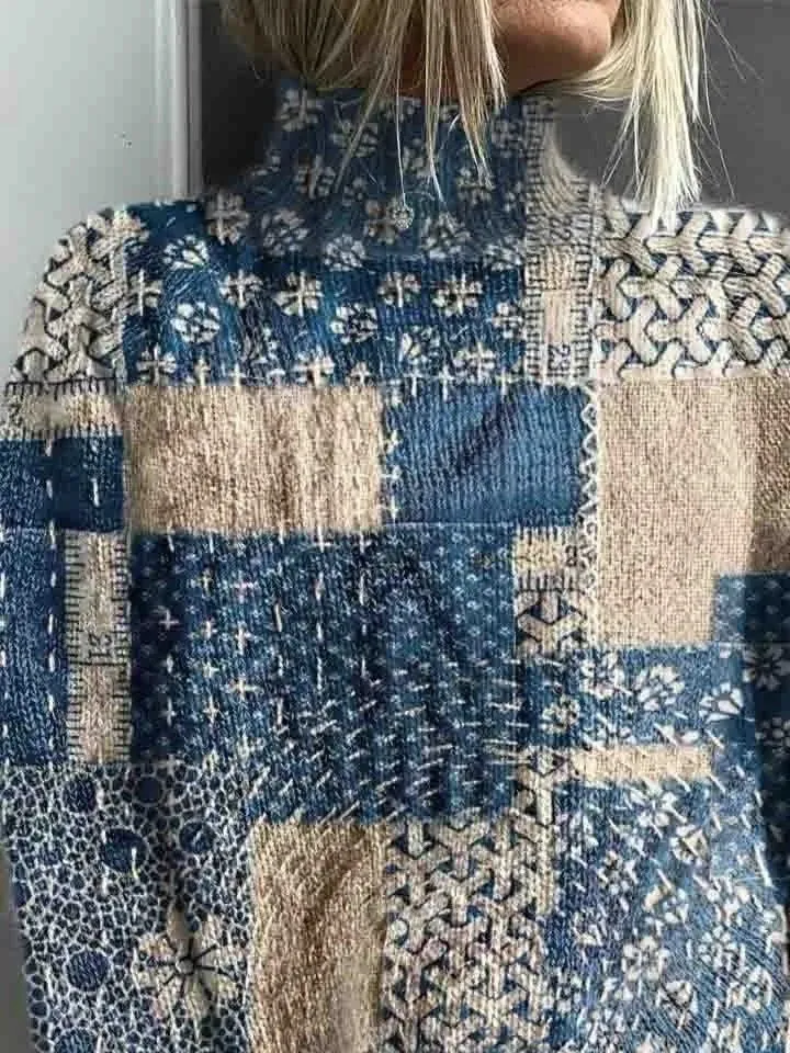 Women's Abstract Print Casual Turtleneck Long Sleeve Sweater