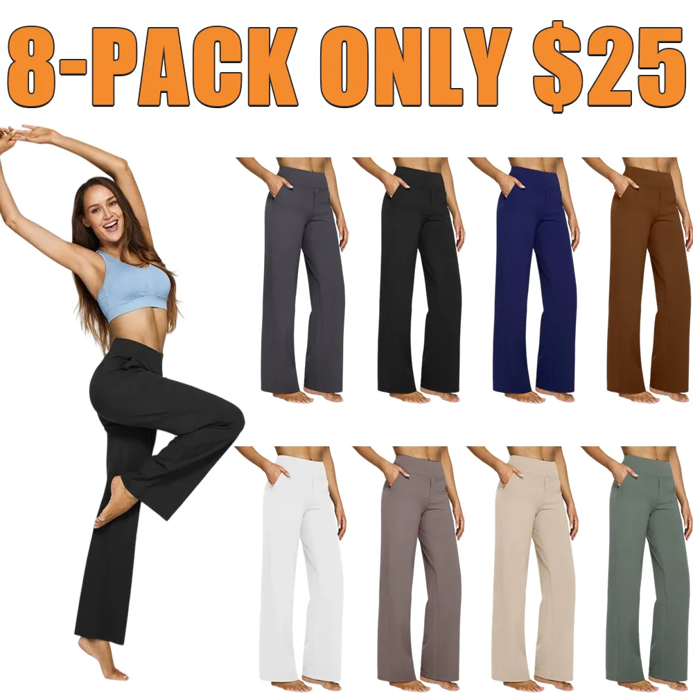 Women’s High-Waist Wide Leg Casual Pants-Loose Fit Yoga Trousers with Pockets for Work, Lounge