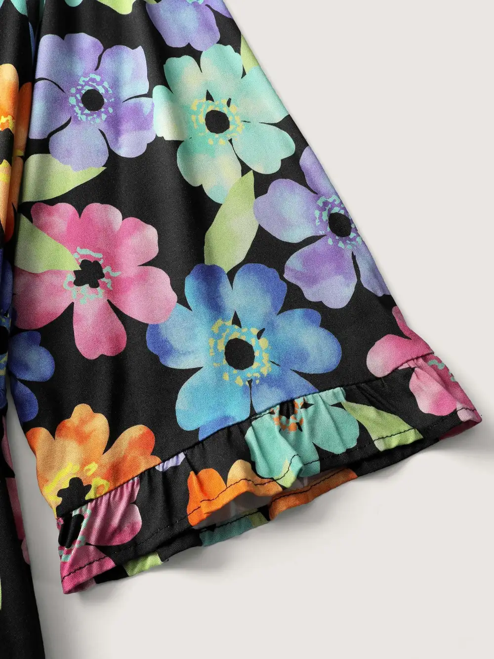 Floral Print Ruffled Drawstring Pockets Midi Dress