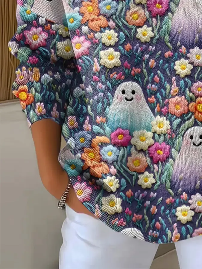 Women'S Cute Ghost Print Casual T-Shirt