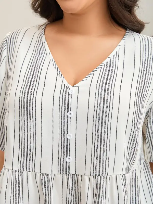 Striped Button Detail Flowy Shirt