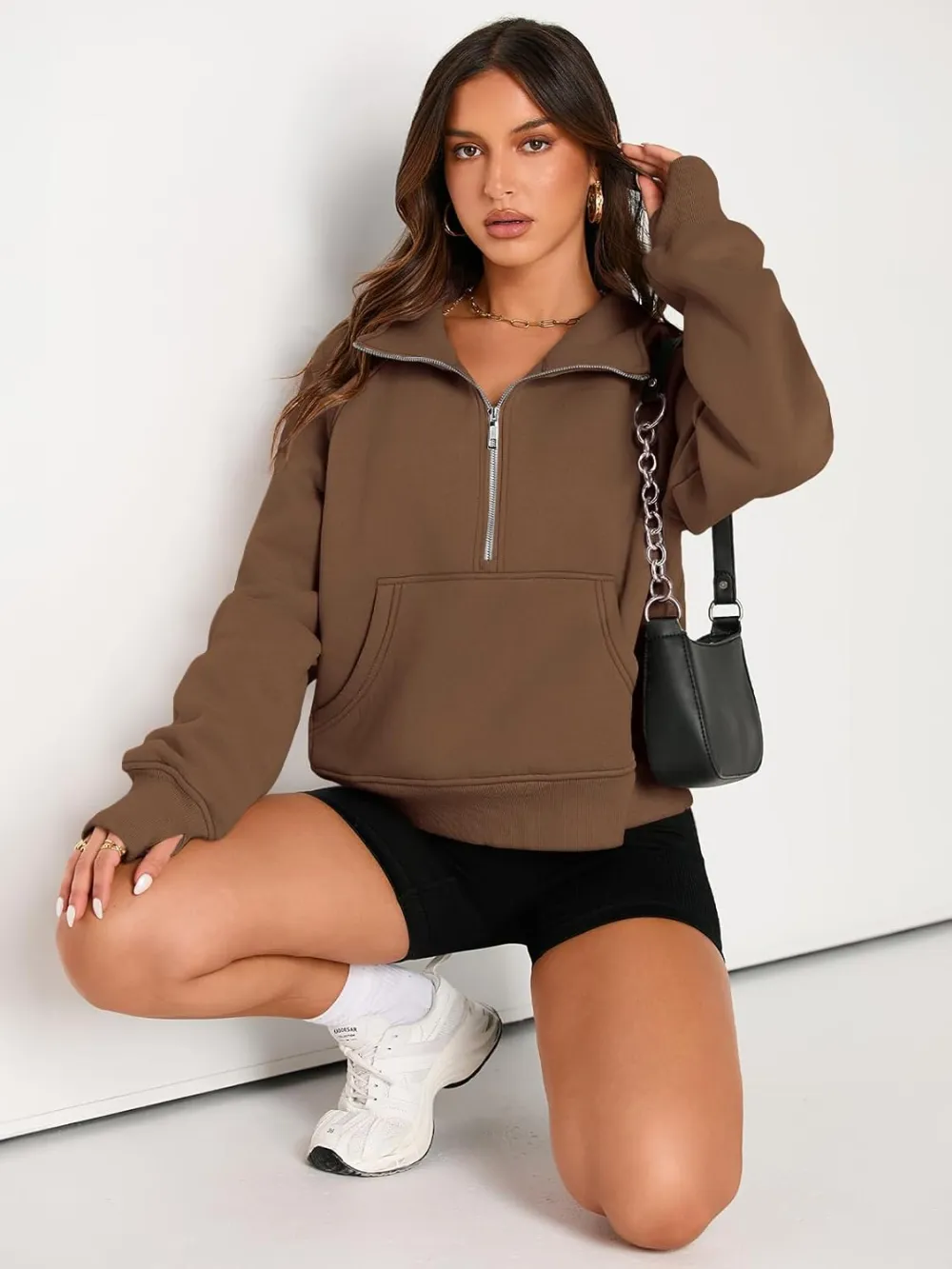 Womens Sweatshirts Half Zip Cropped Pullover Fleece Quarter Zipper Hoodies Fall outfits Clothes Thumb Hole