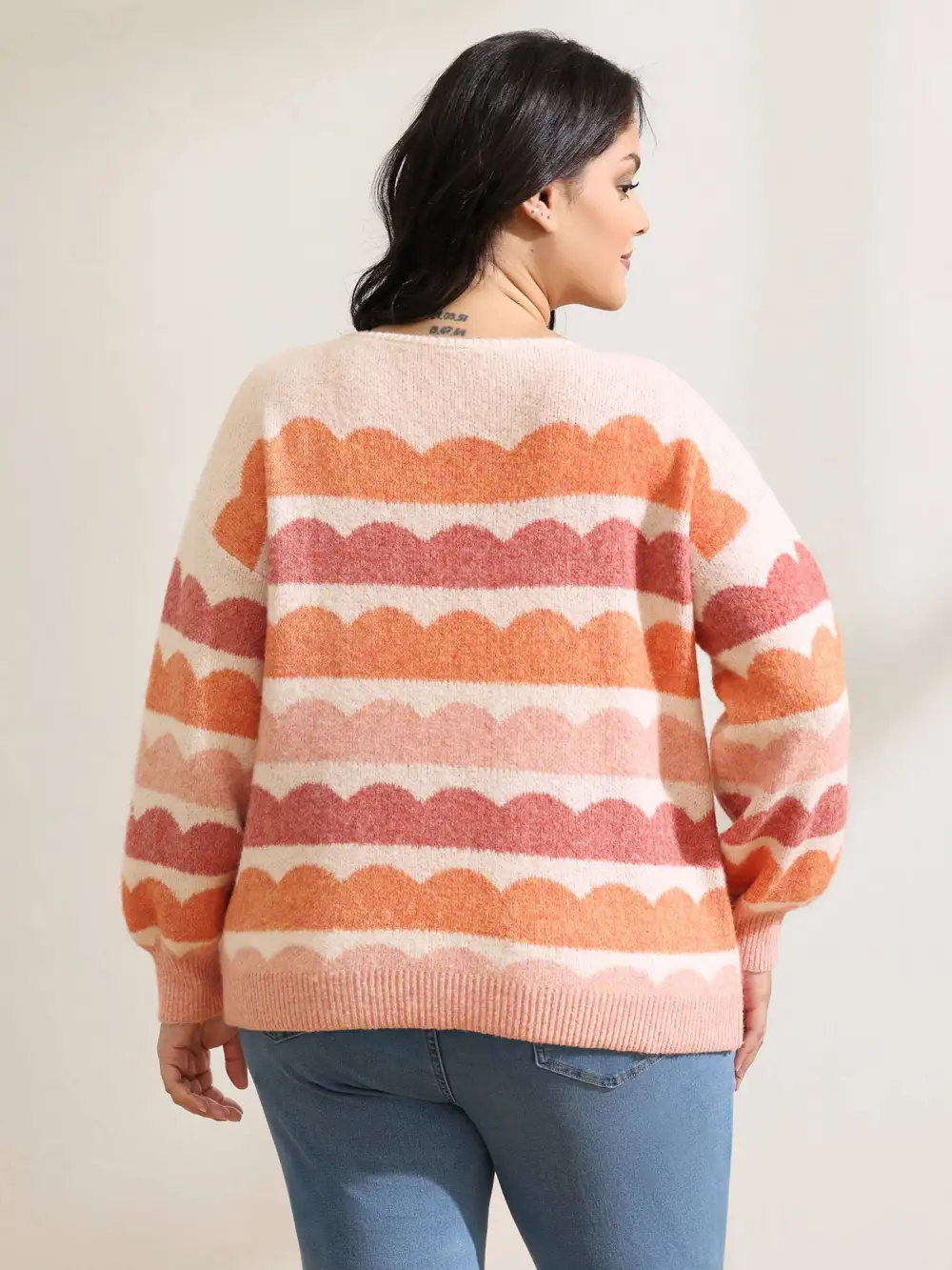 Cloudy Stripes Contrast Balloon Sleeve Pullover