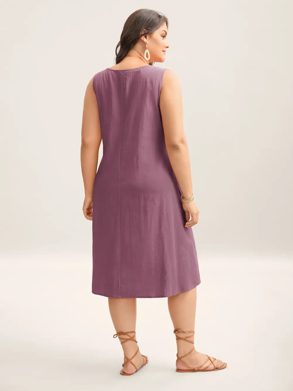 Cotton Toothpick Pleat Plain Midi Dress