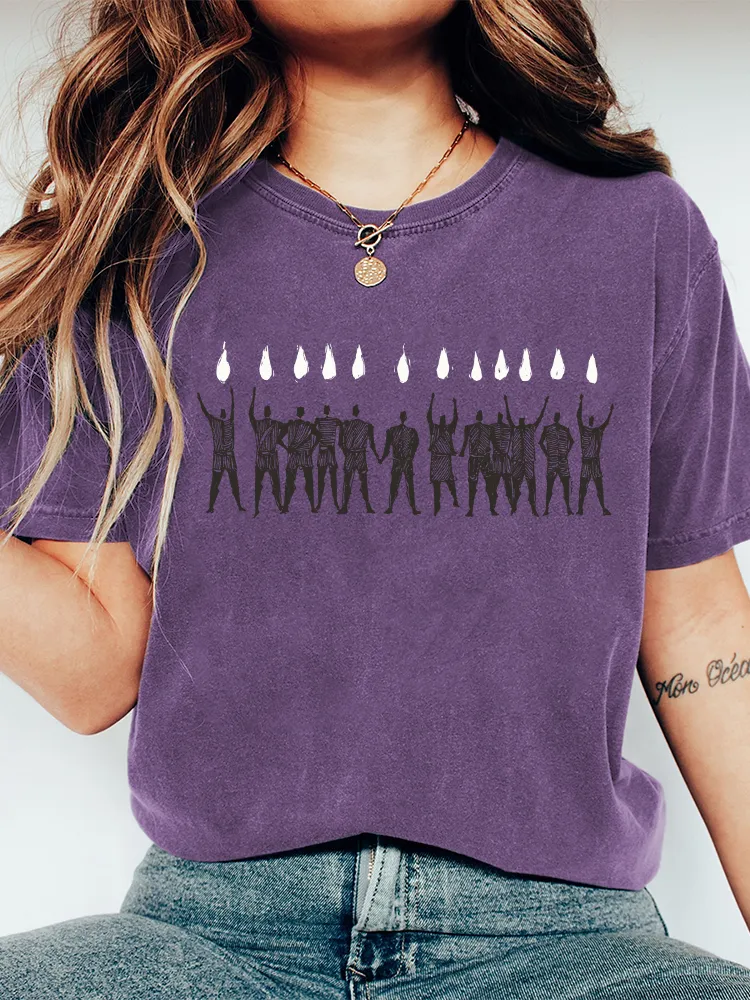 Women'S T-Shirt With Round Neck, Washed Cotton Printed Short Sleeves